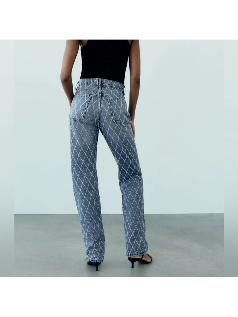Zara RHINESTONE STRAIGHT LEG JEANS - Picture 2 of 5